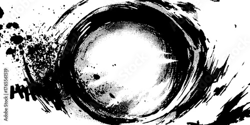 Swirling aura effect with circular halftone in manga ink style for dynamic design