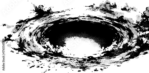 Dynamic swirling aura effect with manga ink style and circular halftone pattern