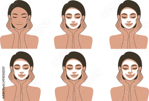 Skincare routine with facial mask for beauty and wellness vector illustration