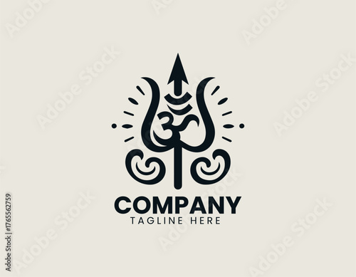 Intricate Hindu holy symbols vector illustration combining Lord Shiva's Trishula, sacred Om symbol, and Damaru drum. Religious icon concept