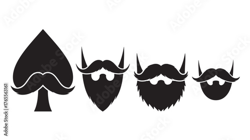 Four black mustaches and a spade suit stylish designs on transparent background silhouette