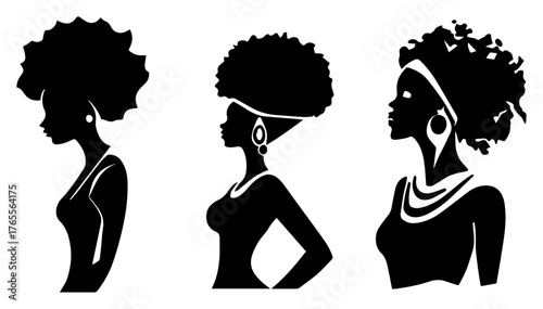 African woman head profiles with afro hair elegant female beauty silhouette icons vector illustration