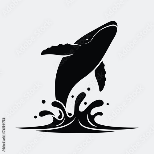 Silhouette whale breaching water simple ocean animal Vector illustration