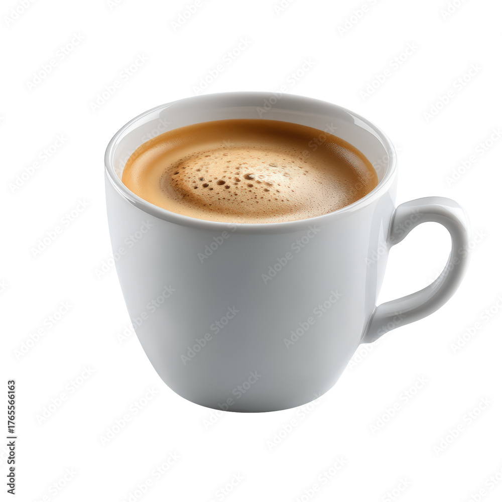Fototapeta premium A steaming cup of coffee with a foamy top, isolated on a transparent background