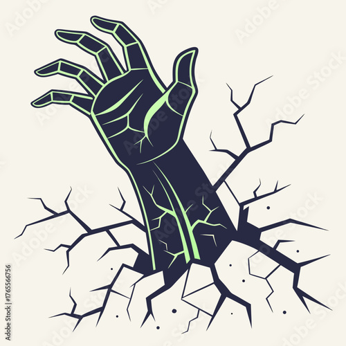 Spooky Zombie Hand Breaking Through Ground Vector Illustration