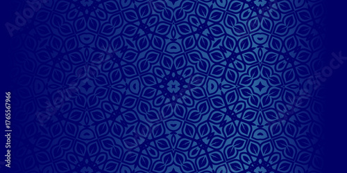 Deep Blue Ornamental Seamless Pattern Background, Dark Indigo Geometric Mandala Vector Design, Elegant Navy Blue Moroccan Style Abstract Wallpaper