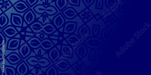 Deep Blue Ornamental Seamless Pattern Background, Dark Indigo Geometric Mandala Vector Design, Elegant Navy Blue Moroccan Style Abstract Wallpaper