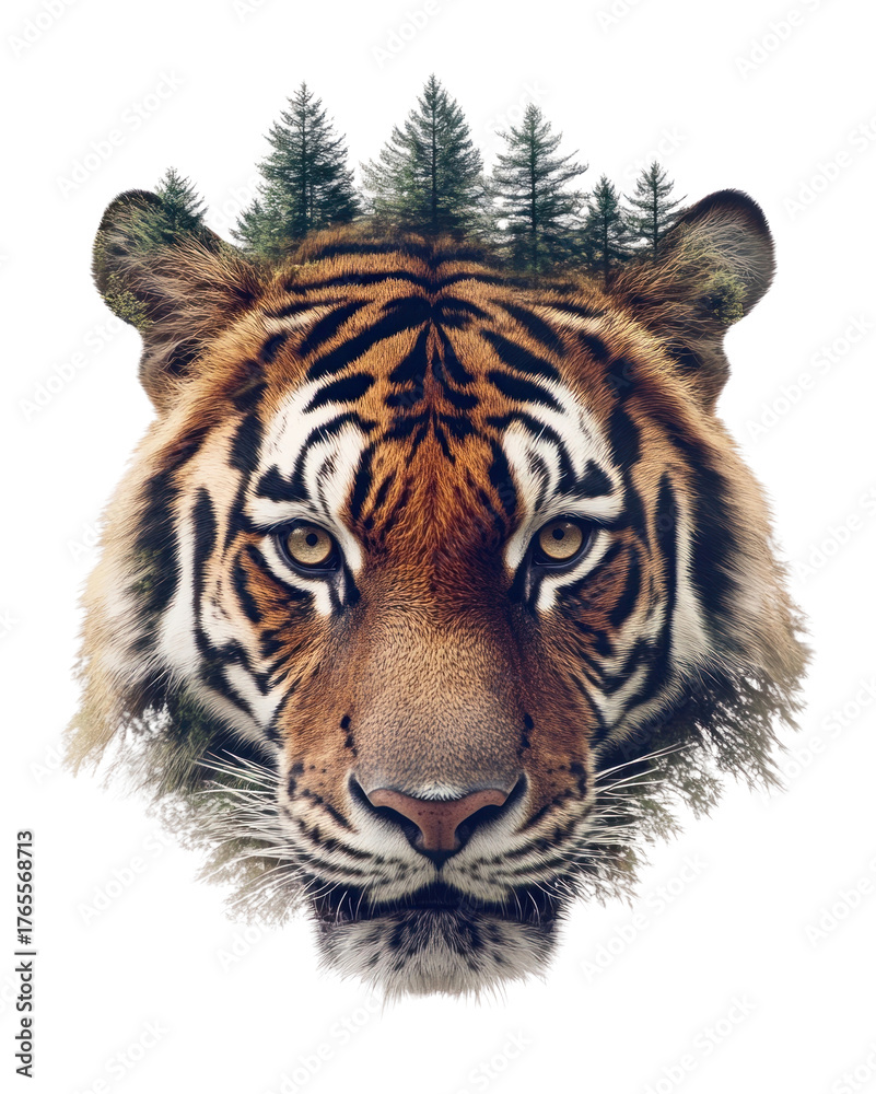 Obraz premium PNG Tiger with trees wildlife animal illustration.