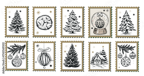 Hand-Drawn Christmas Festive Stamps Collection	
