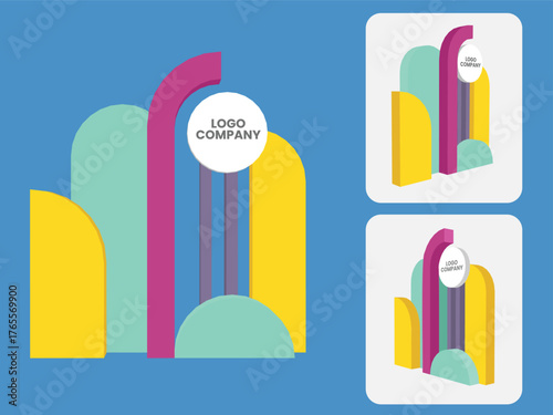 3d stand booth backdrop photo wall of fame with blank space logo company for preview event exhibition wedding. Vector editable sketch outline drawing coloring.