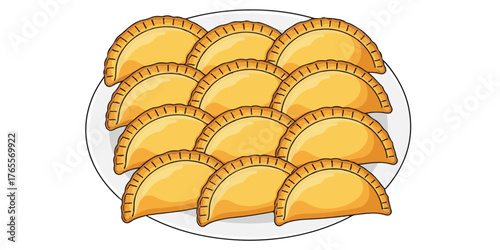 High-quality illustration of freshly baked empanadas arranged neatly on a plate