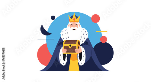 Wise King with Crown and Robe Holding a Treasure Chest.
