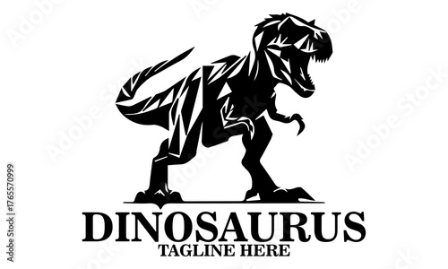 Cool dino icon, cool dino vector illustration, cool dino logo design, vector silhouette of a dinosaur in a threatening pose. A T-Rex dinosaur with sharp teeth and a powerful posture