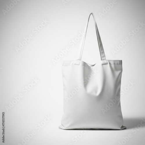 Blank White Canvas Tote Bag Mockup Isolated on White Background with Fabric and Copy Space
