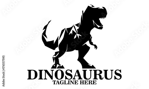 Cool dino icon, cool dino vector illustration, cool dino logo design, vector silhouette of a dinosaur in a threatening pose. A T-Rex dinosaur with sharp teeth and a powerful posture