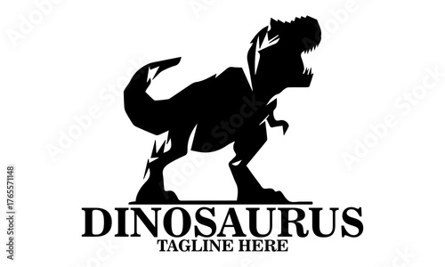 Cool dino icon, cool dino vector illustration, cool dino logo design, vector silhouette of a dinosaur in a threatening pose. A T-Rex dinosaur with sharp teeth and a powerful posture
