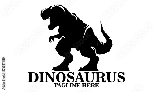Cool dino icon, cool dino vector illustration, cool dino logo design, vector silhouette of a dinosaur in a threatening pose. A T-Rex dinosaur with sharp teeth and a powerful posture