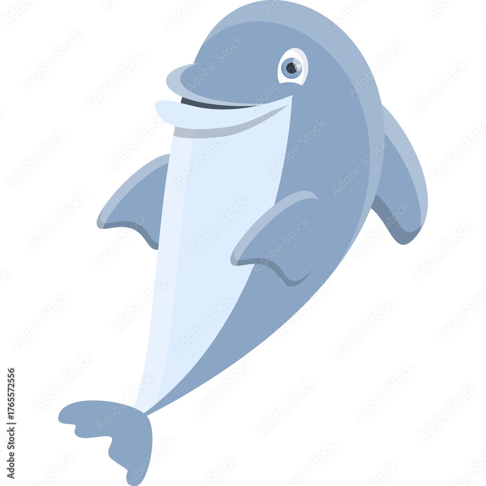 Obraz premium Cartoon Style Light Blue Dolphin Illustration Isolated on Transparent Background