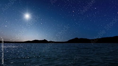 night Christmas panorama with a star in the sky