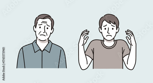 Illustration showcasing anxiety and worry in a mature and young man respectively