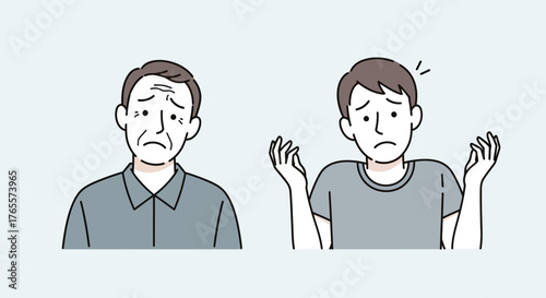 Illustrations depicting the emotional states of older and younger men expressing sadness