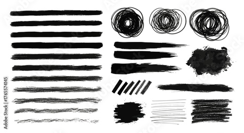 Assorted vector brush strokes and abstract elements for graphic design projects