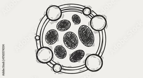 Hand Drawn Doodle Style Cells, Molecular Structure Or Virus Artistic Design