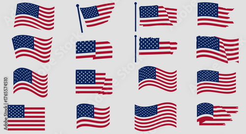 A collection of American flag designs, embodying patriotism and national symbol