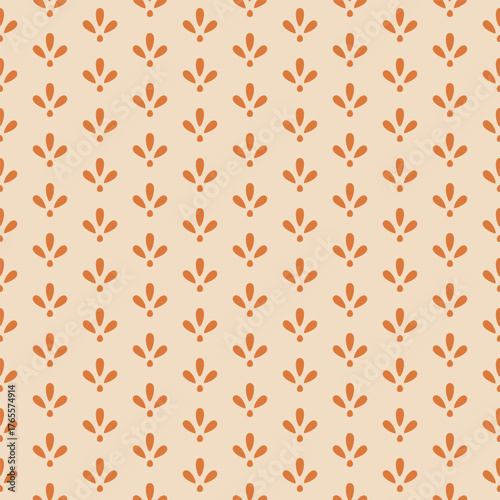 Hand drawn geometric Seamless pattern with floral leaves in soft pastel autumn colors for textile