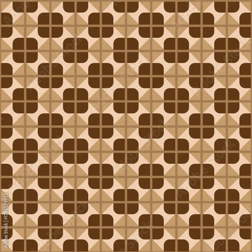 Checkerboard tartan style retro background with diamond shapes chocolate tones seamless pattern