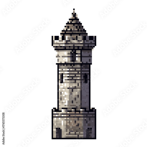 Pixelated Medieval Watchtower: Stone Fortress Ascent