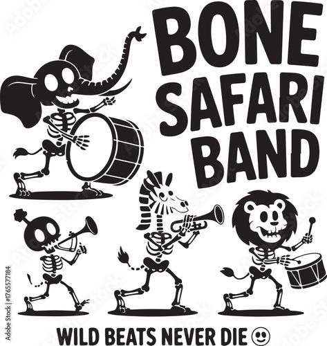 Cartoon elephant zebra lion playing instruments band music