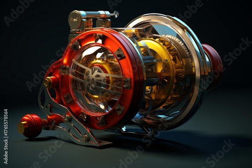 Intricate steampunk inspired machine with visible gears and pistons, showcasing engineering and mechanics in a captivating design