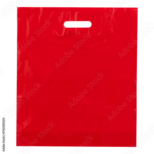Red Plastic Die Cut Handle Bag – Lightweight Retail Shopping and Gift Packaging Bag ideal for stores, trade shows, and promotional use with a clean, minimalist design
