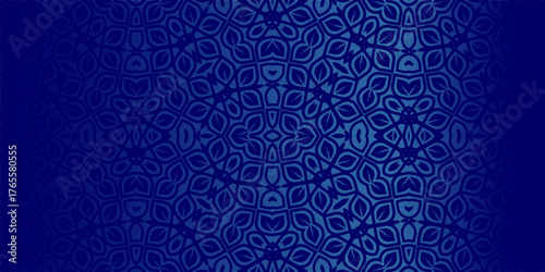 Deep Blue Ornamental Seamless Pattern Background, Dark Indigo Geometric Mandala Vector Design, Elegant Navy Blue Moroccan Style Abstract Wallpaper