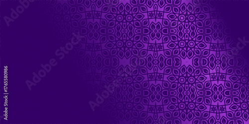 purple background with floral ornament, Vibrant, Purple Floral Geometric Pattern Background, Seamless Leaf Mandala Design Vector, Modern Islamic Art Wallpaper in Violet Hues