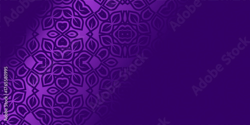 purple background with floral ornament, Vibrant, Purple Floral Geometric Pattern Background, Seamless Leaf Mandala Design Vector, Modern Islamic Art Wallpaper in Violet Hues