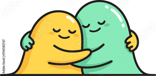 Adorable cartoon blobs hugging tightly, expressing love, friendship, and affection. Cute vector illustration of an embrace.