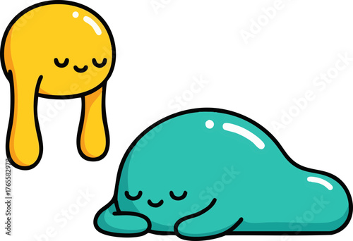 Cute, happy, and relaxed cartoon blob characters vector illustration