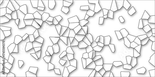 Abstract Geometric Mosaic Pattern with White Polygonal Shapes and Black Outlines on a White Background with Subtle Shadows