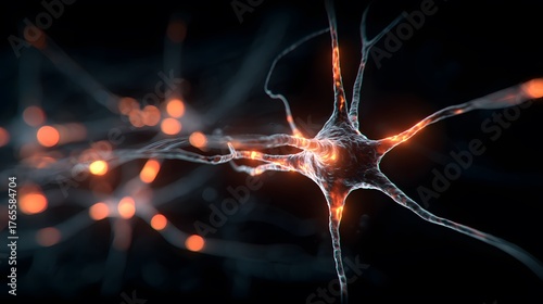 Abstract pale glowing brain neurons firing with electric energy in darkness creating futuristic neural network visualization