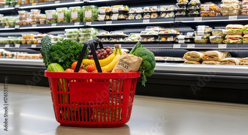Fresh Produce in a Shopping Basket A Healthy Grocery Shopping Experience at the Supermarket