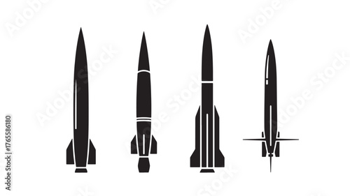 Four sleek missile designs presented in a striking black silhouette on transparent background