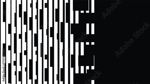 Dynamic abstract pattern of black and white vertical stripes with varying gaps, creating modern graphic design and visual texture