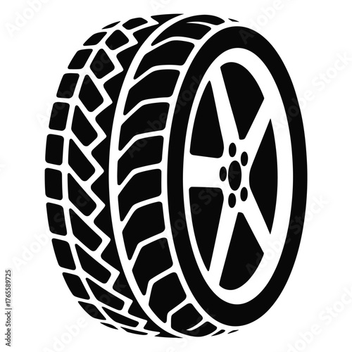 Black and white vector illustration of a tire tread and wheel rim scalable eps icon silhouette vector illustration white background