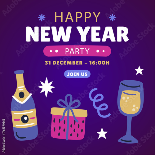 Joyous graphic for a vibrant end-of-year celebration, welcoming new beginnings with festive cheer