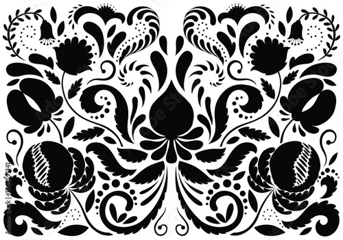 Mexican flower traditional pattern background in coloring style. Ethnic embroidery decoration ornament. Flower symmetry texture. Festive mexican floral motif. Vector illustration