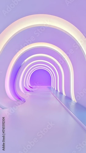 Modern futuristic glowing tunnel with soft purple and blue neon lights an abstract architectural background