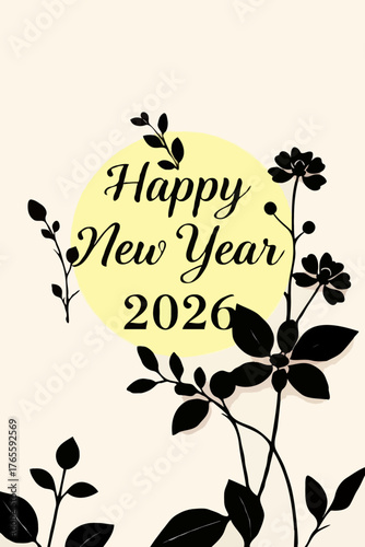 Golden Glow Happy New Year 2026 Botanical Vector Design