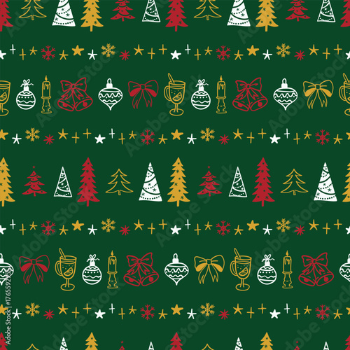 Beautiful christmas doodles seamless pattern - hand drawn and detailed, great for christmas textiles, banners, wrappers, wallpapers - vector surface design